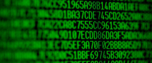 Random hexadecimal codes on a computer monitor. Shallow depth of field.